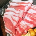 旬魚旬菜まるとび - 新メニュー★春野菜ともち豚のしゃぶしゃぶ
      豚肉、しめじ、根っこ付きせり、豆腐、レタス、トマト、えのき、うるいetc. 