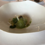 El Celler de Can Roca - ★9Semi cured hake, juice of its bones, asparagus and rocket pesto, and grilled piparras and rocket oil