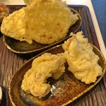 うどん 丸香 - 野菜天盛（さつまいも天 + なす天 + たまねぎ天） + かしわ天