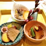 ひらまつ - 八寸（鮑、鳥貝、燻製）