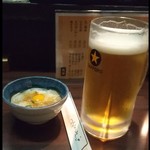 鳥藤 - お通し＆生ビール