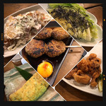 大衆酒場　玉井 - 卵焼き・揚げポテサラ・キャベツ塩昆布・タコ唐揚げ・つくねハンバーグ