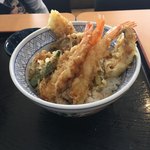 夢庵 - 妻の天丼の海老は駄目。イカは美味しい。