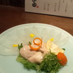 肴 大富 - カワハギ薄造り