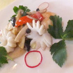 四川料理 桃源郷 - ２０１８温色健美ランチ　２１００円（税込）魚介の魚醤と黒にんにく入り塩炒め【２０１８年２月】