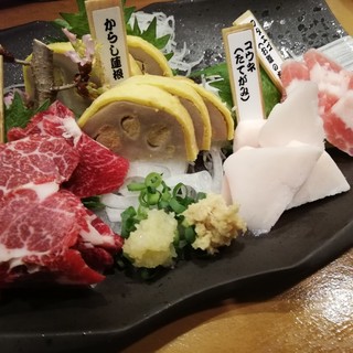 Raw Horse Meat / Kōne (Mane) / Futae-go (Belly Meat) / Mustard Lotus Root