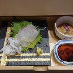 山龢 - 朝食 先付け(烏賊の塩辛、帆立ぬた和えなど)