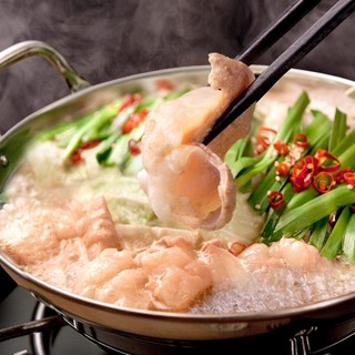 The famous authentic Motsu-nabe (Offal hotpot)