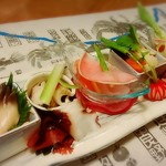 海の別邸ふる川 - 新芽造り五点盛り　うるい(ふる川熟成醤油　梅昆布茶塩で)