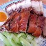 金陵 - 「皮付焼豚」と「焼きあひる」の2種盛り丼　1400円