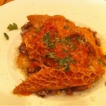 ピッツェリア ノーチェ - トリッパのぴり辛トマト煮 焼きリゾット添え