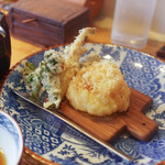 千寿 竹やぶ - やまうど、なす、菜の花、海老搔き揚げ