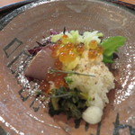 心根 - 造り　鰆藁たたき　野蒜球根　緑大根鬼下ろし　蕗の薹ご飯