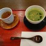 諏訪園 - 抹茶ぜんざい　ほうじ茶（京ほいろ）