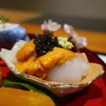 日本料理 幸庵 - アオリイカと雲丹のキャビア乗せ