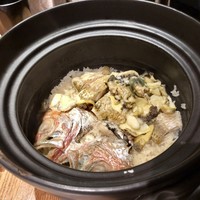 のどぐろ専門 銀座 中俣 - 食事：喉黒 一尾土鍋ご飯 鮑乗せ