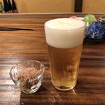 Nihonshu Sutandoba Takehiro - 生ビール/600円(お通し350円)♪