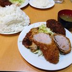 キッチンまつむら - チーズ入りメンチとヒレカツとポークジンジャー（大盛）1,200円