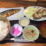 Taishuuryouri Fukurou - 塩サバと油淋鶏風。ご飯はどんぶりメシで