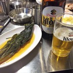 肉典食堂 5号店 - 行者ニンニクの葉＆ビール