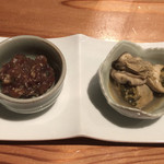 Saketosakana Shou - お通しは鰹のなめろうと牡蠣の山椒煮