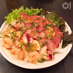 かっすい亭 - 海鮮カルパッチョ。帆立、蛸、カンパチ、鮪。