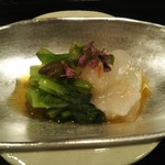 御料理 古川 - ボタン海老のお浸し。ボタン海老はねっとりと濃厚で、かつ甘い(ﾉ´∀｀*)