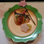竹寶 - 鰆の木の芽焼き、酢漬け山芋桜型、蕗の炊いたん