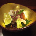 徳うち山 - 造り其の一(墨烏賊、鰹薫焼、〆鯖)