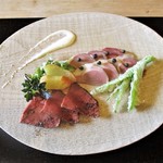 徳山鮓 - 鹿肉、猪のハム、カンゾウの天婦羅。　　　　　2019.03.16