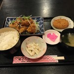 さくら草 - さくら草　「若鶏唐揚おろしソースかけ定食」600円+コロッケ30円