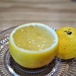 やまぐち - フォアグラのテリーヌ　白味噌のクリーム　黄金柑のジュレ