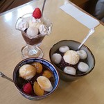 三芳 - 小倉パフェ 510円
            白玉クリームあんみつ 570円
            クリームあんみつ 510円