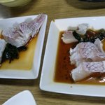 満幸商店 - 定食５　鯛の刺身3種類のソースで