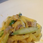 THE KAWABUN NAGOYA - もちもち噛み応えがある分厚い手打ちタリアテッレ、コク深いけどレモンで軽めのクリー厶ソース