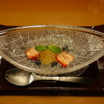 海のしょうげつ - 水物：甘夏ミカン、炭酸ジュレ掛け、苺、ブルーベリー、ミント