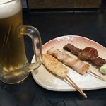 養老乃瀧 - 生ビール2杯目、串焼き