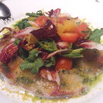 ミオテゾーロ - シマアジのカルパッチョ　からすみと柑きつのサラダ添え