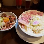 鶏そば 啜る - 鶏そばチャーシュー増し¥980 + レアチャーシュー丼(小)¥380