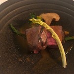 デルフィーナ - 国産牛のイチボ肉 ブラッドオレンジを煮詰めたソース 西洋タンポポ