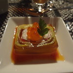 グランファミーユ・シェ松尾 - オマール海老と黄色ズッキーニのテリーヌトマトのビネグレットソース