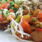 Heavenly Veggies - ジャスミンライスとガーリックライス。BBQ豆腐とエビチリ風の大豆ミートがバカ旨!!