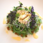 カンブーザ - ランチ前菜：　大麦、グリンピース、鶏ささみ　チーズのソースとバルサミコ酢