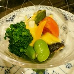 蓬左茶寮 - ＝バカ貝 サザエ 一寸豆 アスパラ トマト 不知火味噌＝