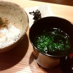 紀のん - 竜ヶ岳産ちりめん山椒ご飯、あおさ汁、香の物