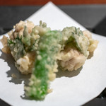 飛騨季節料理 肴 - 2019.2 雲子（鱈の白子）の大葉巻き天ぷら