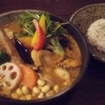 Rojiura Curry SAMURAI. - 【侍.まつり3種(牡蠣・牡蠣フライ・帆立)1,480円ココナッツスープ+100円・辛さ2番・ライスSS80g-50円】～合計1,530円