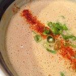 麺や庄の - しゃけつけ麺　つけダレのアップ