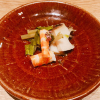 鈴なり - 海老 鮑 山葵菜のお浸し