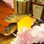 御料理 古川 - およいでますね〜稚鮎ちゃん♪苦いのなんの♡